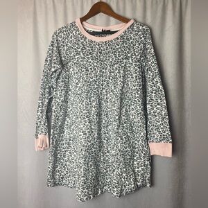 Kensie Pink Trim Gray Leopard Print Sleep Shirt Nightgown comfy cozy luxury M